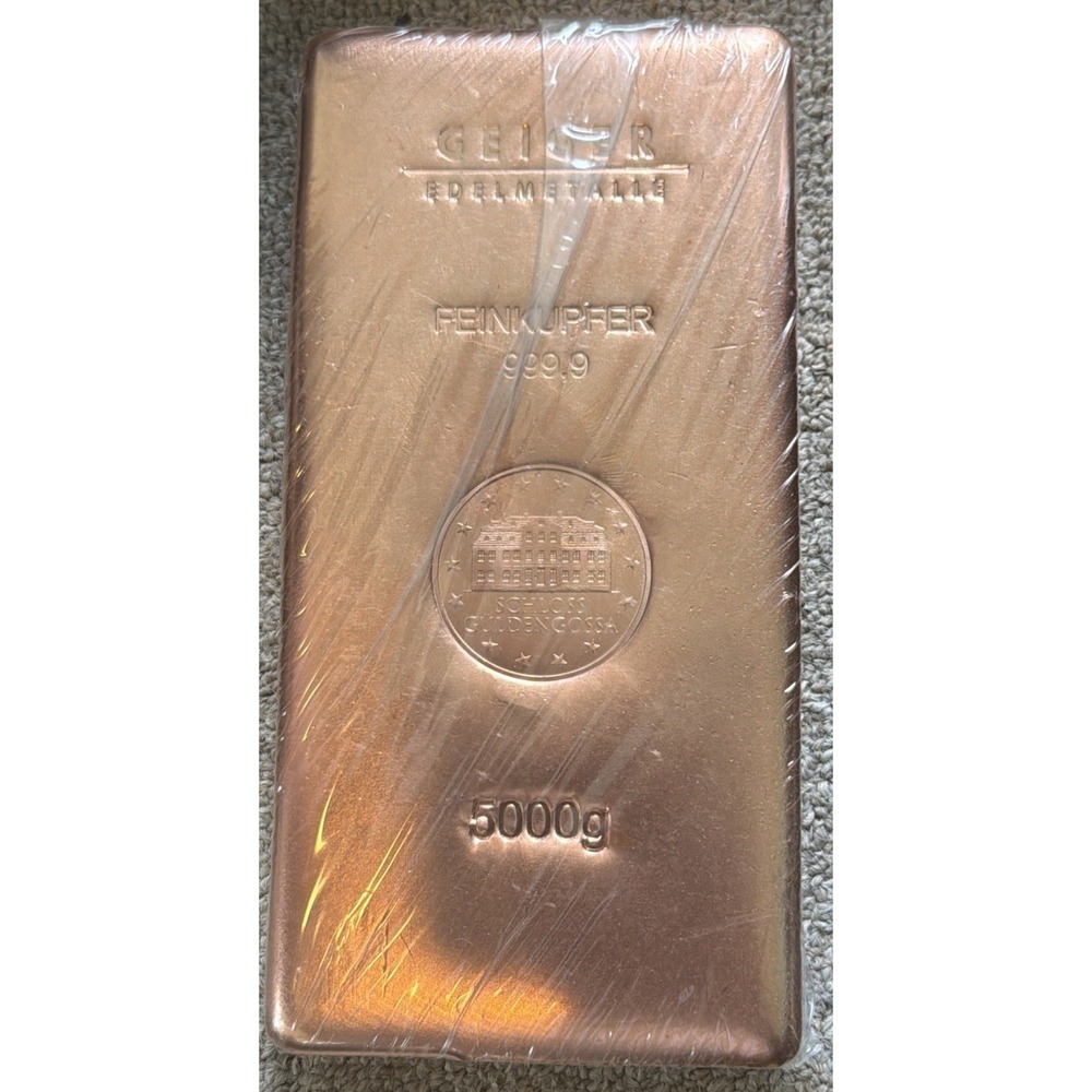 Geiger Edelmetalle Copper 5000g 5 Kilo .9999 Pure SEALED Massive Bar 176.37oz's